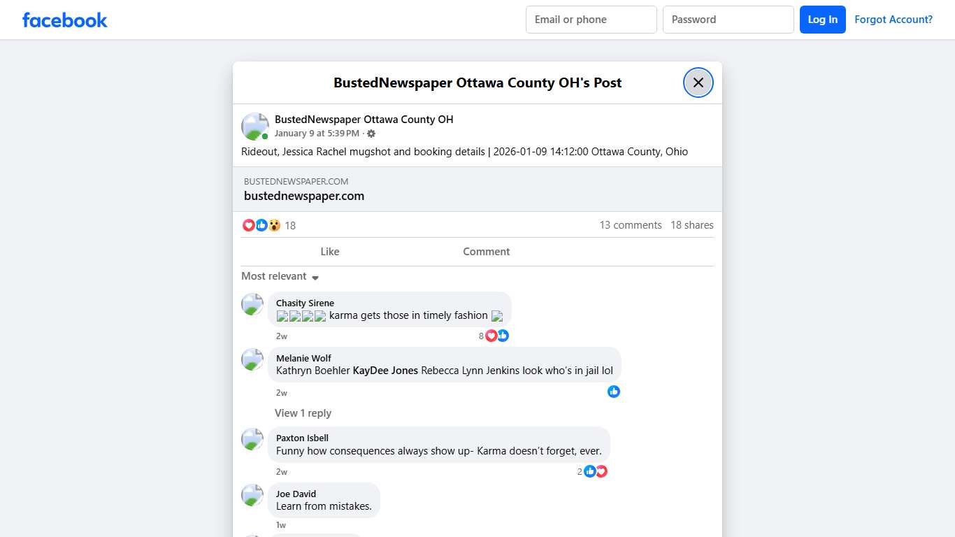 Rideout, Jessica Rachel... - BustedNewspaper Ottawa County OH Facebook